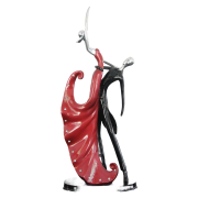 ELEGANT RED AND BLACK DANCING COUPLE RESIN SCULPTURE