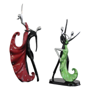 ELEGANT RED AND BLACK DANCING COUPLE RESIN SCULPTURE