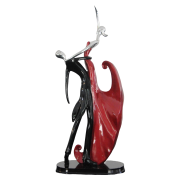 ELEGANT RED AND BLACK DANCING COUPLE RESIN SCULPTURE